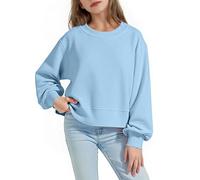 AYSDSKI Sweatshirts basiques filles couleur unie col rond t-shirt à manches longues sans capuche manches lanternes pulls enfants vêtements manches longues tops décontractés sport sweaters 5-15 ans