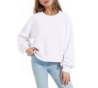 AYSDSKI Sweatshirts basiques filles couleur unie col rond t-shirt à manches longues sans capuche manches lanternes pulls enfants vêtements manches longues tops décontractés sport sweaters 5-15 ans