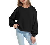 AYSDSKI Sweatshirts basiques filles couleur unie col rond t-shirt à manches longues sans capuche manches lanternes pulls enfants vêtements manches longues tops décontractés sport sweaters 5-15 ans