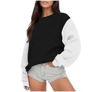 AYSDSKI Sweatshirts Femme Bloc de Couleurs Patchwork Manches Longues Col Rond Pull Manches Longues Hauts Amples Pull Automne Hiver Sweaters Basiques Sans Capuche Hauts à la Mode, Noir , S