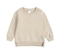 AYSDSKI Sweatshirts Filles Élégant Col Rond T-shirt Manches Longues Couleur Unie Pull Enfants Hem Split Sweaters Basique Pull 2-7 ans, beige, 130