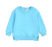 AYSDSKI Sweatshirts Filles Élégant Col Rond T-shirt Manches Longues Couleur Unie Pull Enfants Hem Split Sweaters Basique Pull 2-7 ans, bleu, 90