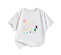 AYSDSKI T-shirt à manches courtes pour fille - Imprimé cœur - T-shirt en coton - Motif floral coloré - Col rond - Pull Kawaii pour enfants - Haut confortable - Pour l'été - 2 à 8 ans, Blanc., 120