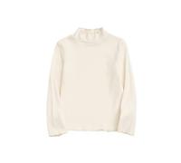 AYSDSKI T-shirt à manches longues pour fille - Col rond à volants - Couleur unie - Pull en coton - Pull à manches longues - Coupe baggy - Hauts d'automne et d'hiver - 1 à 10 ans, beige, 100