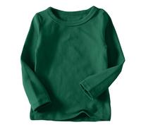 AYSDSKI T-shirt à manches longues pour fille - Couleur unie - Col rond - Élégant - Manches longues - Coton - Automne - Hiver - Sous-vêtement unisexe pour enfant, Vert armée., 140
