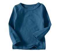 AYSDSKI T-shirt à manches longues pour fille - Couleur unie - Col rond - Élégant - Manches longues - Coton - Automne - Hiver - Sous-vêtement unisexe pour enfant, bleu foncé, 130