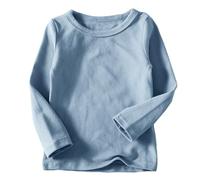 AYSDSKI T-shirt à manches longues pour fille - Couleur unie - Col rond - Élégant - Manches longues - En coton - Automne - Hiver - Unisexe, bleu clair, 80