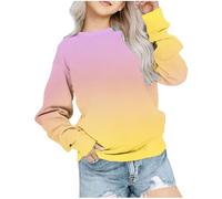 AYSDSKI T-shirts à manches longues pour filles - Dégradé de couleur - Sweatshirts sans capuche - Bloc de couleurs - T-shirt - Vêtements hauts classiques à manches longues - Coton - Pull à manches