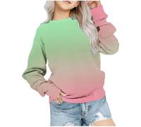 AYSDSKI T-shirts à manches longues pour filles - Dégradé de couleur - Sweatshirts sans capuche - Bloc de couleurs - T-shirt - Vêtements hauts classiques à manches longues - Coton - Pull à manches