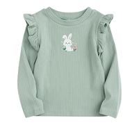 AYSDSKI T-shirts à manches longues pour filles Kawaii - Imprimé lapin - Couleur unie - Col rond - Haut de maillot de corps pour enfants - Automne et hiver - En coton - Chemisier basique - 1-10 ans