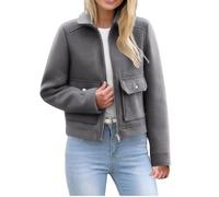 AYSDSKI Veste en laine pour femme - Courte - Couleur unie - Fermeture éclair intégrale - Manteau en laine - Manches longues - Veste mi-saison - Automne - Hiver - Veste courte décontractée - Veste de