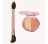 Ayshglamm | Kit Pinceau Gemini Touch & Duo Poudre Coucher de Soleil | Blush Pêche et Highlighter Doré Complémentaires | Glow Intense et Éclat Solaire