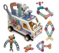 AYSOW Coffret à Outils Enfant Bois, 44 Pièces Jouet Bebe 3 Ans Montessori | Jeu de Bricolage Éducatif,Camion de Police Voiture Enfant,La Logique et l'imagination,Cadeau Garcon Fille 3+ Ans