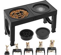 Aystkniet Gamelles surélevées pour chien avec gamelles à alimentation lente et bol d'eau anti-déversement, hauteur réglable 23 cm/27 cm/31 cm/35 cm, gamelles surélevées pour chien, station