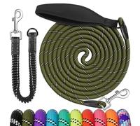 Aystkniet Longe pour Chien avec Cordon Elastique, 5M 10M 15M 20M 30M Laisse de Dressage pour Chien avec Crochet de Verrouillage pour Petits, Moyens et Grands Chiens (Vert armée, 10M × 8MM)