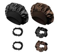 AYSYR 2 PCS Bonnet Satin Cheveux Nuit Réglable avec 4 Élastiques Anneaux à Cheveux,Bonnet en Satin Réutilisable,Bonnet Soie Cheveux Nuit Convient à Toutes Les Coiffures(Noir,Marron)