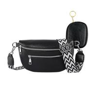 AYSYR Sac Banane Noir avec 1 Portefeuille,Bandoulière Femme PU Imperméable,Sacs Bandoulière Femme Élégant Sangle 3.6 cm de Large,Cadeau de Fête des Mères