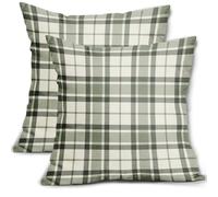 Aytipun Lot de 2 housses de coussin à carreaux en tartan de style ferme avec imprimé buffalo, 50,8 x 50,8 cm, vert sauge et crème, décoration de printemps pour l'extérieur, décor de coussin jeté