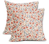 Aytipun Lot de 2 housses de coussin décoratives bleu marine et orange avec imprimé floral vintage et rustique, style ancien, joli petit motif de fleurs, pour décoration extérieure, pour canapé