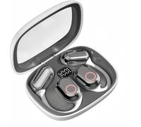 AYU-Casque Bluetooth sans fil, casque de sport Bluetooth 5.4 à conduction osseuse, réduction du bruit ENC, casque de jeu, qualité audio Hi-Fi, écran LED, étanche IPX7 (blanc)