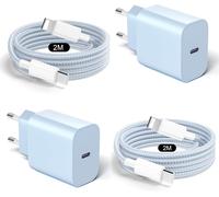 Ayu-Chargeur Pour Iphone 14/14 Pro/14 Pro Max/14 Plus/13/12/11/Mini/Se/X/Xs/Xr/I-Pad, 20w Pd3.0 Chargeur Rapide Pour Iphone, 2 Pack Usb C Prise Avec 2 Pack 2m Cable De Type-C Vers Light-Ning - Bleu