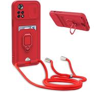 Ayu-Coque Avec Cordon Pour Xiaomi Mi 12t/Mi 12t Pro,Collier Pour Étui Colliers De Cellulaire Réglable Corde Silicone Souple Case,Protection De La Caméra,Support,Porte Cartes - Rouge