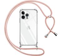 Ayu-Coque Pour Iphone 14 Pro Max Avec Cordon, Transparente Silicone Housse Avec Réglable De Collier Anti-Chute Etui Pour Iphone 14pro Max, Ètuis À Bandoulière 6.7"", Rose