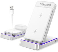 Ayu-Tigratigro Chargeur Sans Fil 15w - Induction Stand - Support De Charge Rapide Qi Pliable, Compatible Iphone 12-16/Samsung Galaxy - Design ¿¿L¿¿Gant Argent
