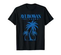 Ayubowan Sri Lanka Tee Coconut Trees Blue Souvenir Art T-Shirt