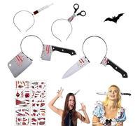 Ayucanpeng 5PCS Bandeaux Effrayants pour Halloween,Serre Tete Couteau Halloween, avec 10 Feuilles Autocollants Halloween,Bandeau Faux Couteau, pour Fête d'horreur, Halloween, Cosplay