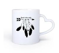 AYUEHBN Café et boissons chaudes Attrape-rêves Flèche Plumes Ethnique Bonnes vibrations 11oz/320ml Parfait pour les cuisines, restaurants et cafés, excellente idée cadeau