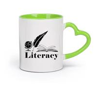 AYUEHBN céramique Café et boissons chaudes Alphabétisation Livre ouvert Stylo Globe Connaissance École （11oz/320ml） Pour café, flocons d'avoine, thé, facile à nettoyer Vert