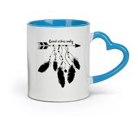 AYUEHBN céramique Café et boissons chaudes Attrape-rêves Flèche Plumes Ethnique Bonnes vibrations （11oz/320ml） Parfait pour les cuisines, restaurants et cafés, excellente idée cadeau Bleu