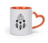 AYUEHBN céramique Café et boissons chaudes Symboles de l'horoscope Cancer Zodiaque Chanter Attrape-rêves （11oz/320ml） Pour boissons chaudes, latte, cappuccino Orange