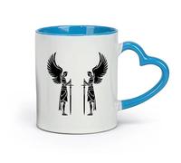 AYUEHBN céramique Coffret cadeau pour tasse à latte avec anse Anges Chevaliers Ailes Avec Épée Guerriers （11oz/320ml） Cadeau de bureau unique pour femme et homme Bleu