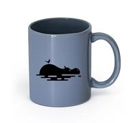 AYUEHBN céramique Coffret cadeau pour tasse à latte avec anse Animaux drôles d'hippopotames et d'oiseaux （11oz/320ml） Idéal pour la maison, le bureau, les cafés, idées cadeaux Blaugrau