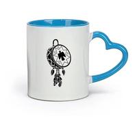 AYUEHBN céramique Coffret cadeau pour tasse à latte avec anse Attrape-rêves Tambour Amulette Talisman Oiseau （11oz/320ml） Pour thé, café, lait, cappuccino Bleu