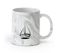 AYUEHBN céramique Coffret cadeau pour tasse à latte avec anse Bateau Voilier Mer Océan Navire （11oz/320ml） Pour café, soupe, thé, lait, latte, chocolat chaud, pour femmes et hommes Marmorschwarz