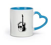 AYUEHBN céramique Coffret cadeau pour tasse à latte avec anse Casque de guitare Citation musicale Crâne （11oz/320ml） Tasse à café en céramique pour cappuccino, thé, lait Bleu