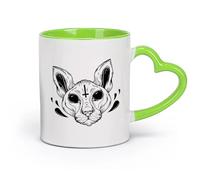 AYUEHBN céramique Coffret cadeau pour tasse à latte avec anse Chat Animal de compagnie Tête Croix Diable （11oz/320ml） Utilisation au café ou au restaurant Vert