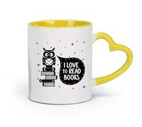 AYUEHBN céramique Coffret cadeau pour tasse à latte avec anse Citations sur les livres que j'aime lire （11oz/320ml） Pour café, flocons d'avoine, thé, facile à nettoyer Jaune