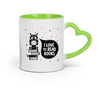 AYUEHBN céramique Coffret cadeau pour tasse à latte avec anse Citations sur les livres que j'aime lire （11oz/320ml） Pour café, flocons d'avoine, thé, facile à nettoyer Vert
