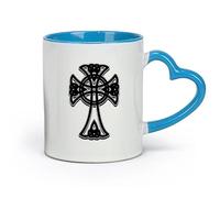 AYUEHBN céramique Coffret cadeau pour tasse à latte avec anse Croix celtique Irlande Motif irlandais Vivant （11oz/320ml） Pour la maison ou le travail Bleu