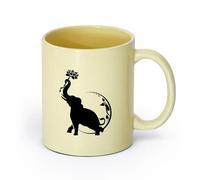 AYUEHBN céramique Coffret cadeau pour tasse à latte avec anse Éléphant indien Fleur de lotus Lune Bouddhisme （11oz/320ml） Pour expresso, service à thé Beige