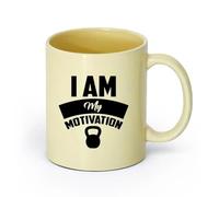 AYUEHBN céramique Coffret cadeau pour tasse à latte avec anse Je suis ma gymnastique de motivation （11oz/320ml） Lave-vaisselle et micro-ondes, pour le bureau et la maison Beige