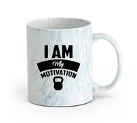 AYUEHBN céramique Coffret cadeau pour tasse à latte avec anse Je suis ma gymnastique de motivation （11oz/320ml） Lave-vaisselle et micro-ondes, pour le bureau et la maison Marmorblau