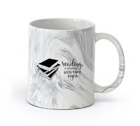 AYUEHBN céramique Coffret cadeau pour tasse à latte avec anse Livres Citation Lecture Bibliothèque Librairie （11oz/320ml） Pour le thé Café chaud Marmorschwarz