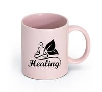 AYUEHBN céramique Coffret cadeau pour tasse à latte avec anse Méditation de guérison Posture du lotus Santé （11oz/320ml） Pour thé, chocolat chaud Rose