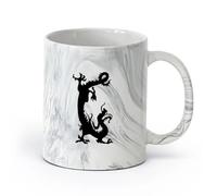 AYUEHBN céramique Coffret cadeau pour tasse à latte avec anse Mythe fantastique du dragon chinois （11oz/320ml） Pour café, soupe, thé, lait, latte, chocolat chaud, pour femmes et hommes Marmorschwarz