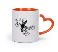 AYUEHBN céramique Coffret cadeau pour tasse à latte avec anse Oiseau Hirondelle Fleurs Animaux Branche Belle （11oz/320ml） Pour le bureau et la maison Orange